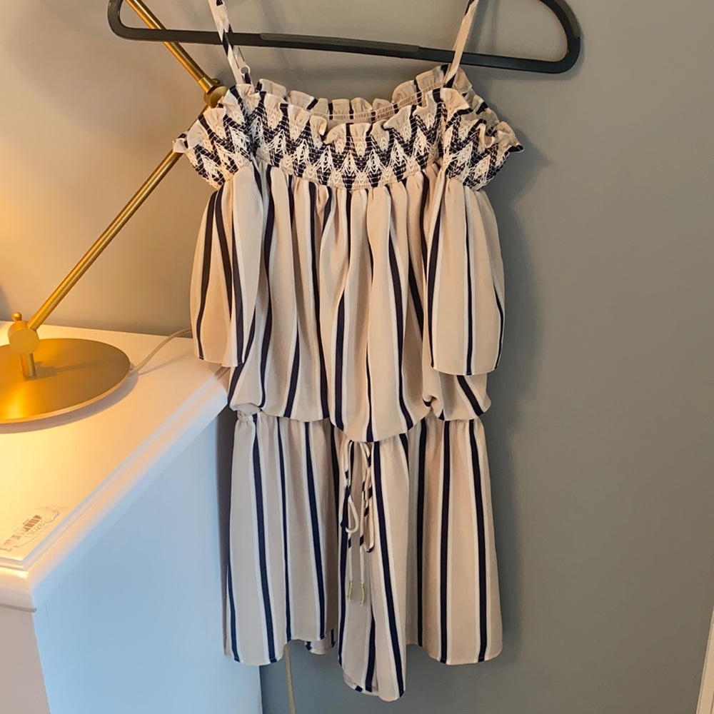 Only worn once, blue and cream striped romper